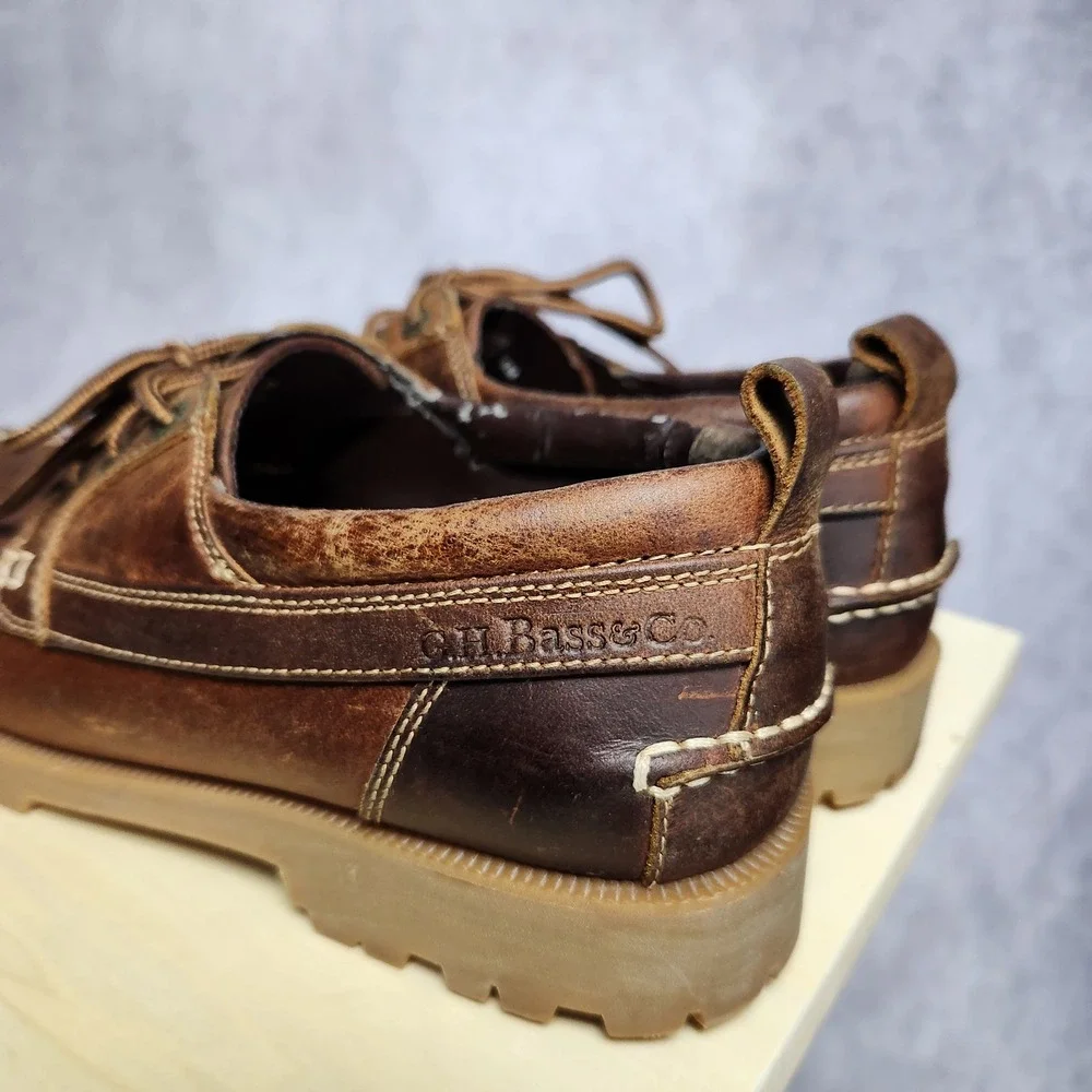 GH Bass Manchester Mens‎ 9M Brown Leather Lug Sole Boat Shoes 2225-226